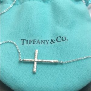 Hammered sterling silver cross necklace